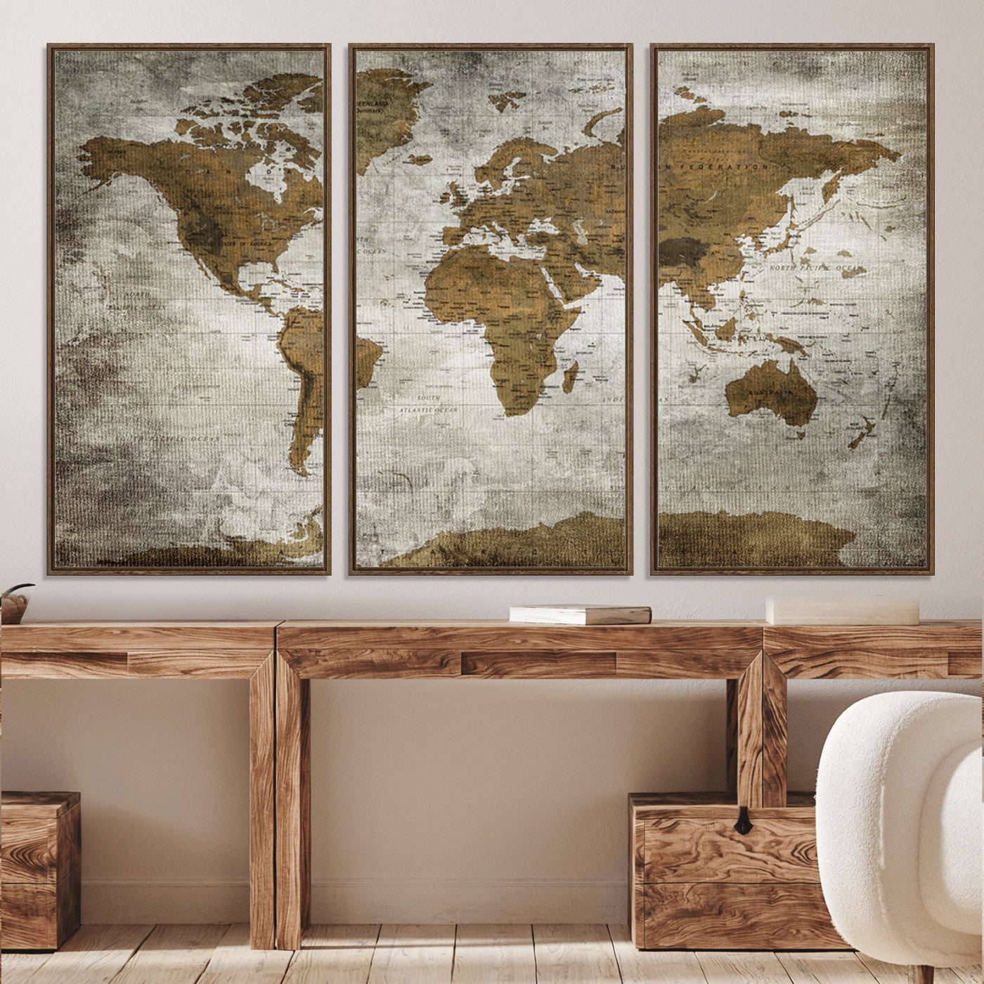 Push Pin World Map Canvas Print – Framed Wall Art for Couples to Track Their Travels – Anniversary Gift or Home Adventure Decor