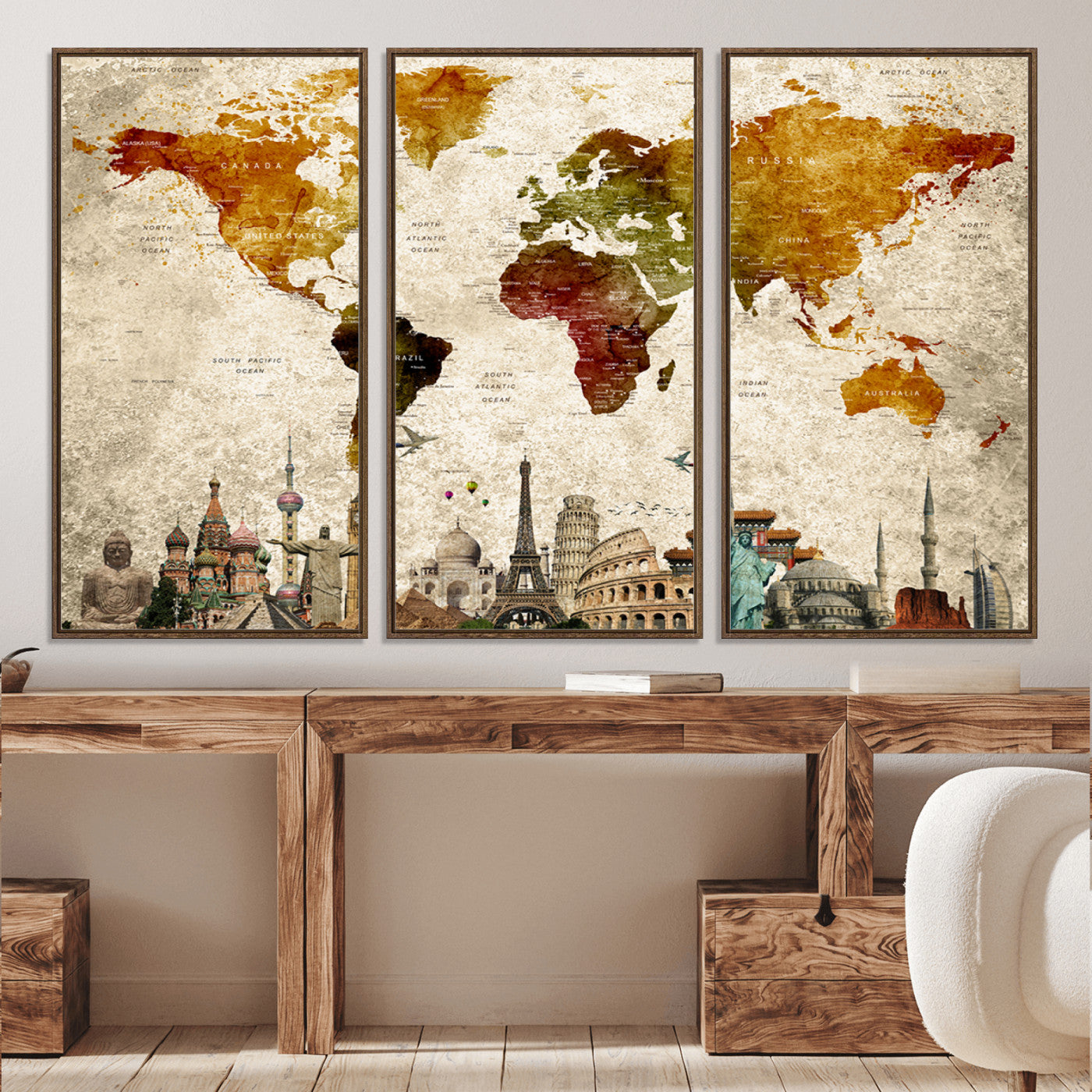 Push Pin World Map Canvas Print – Framed Wall Art for Couples to Track Their Travels – Anniversary Gift or Home Adventure Decor