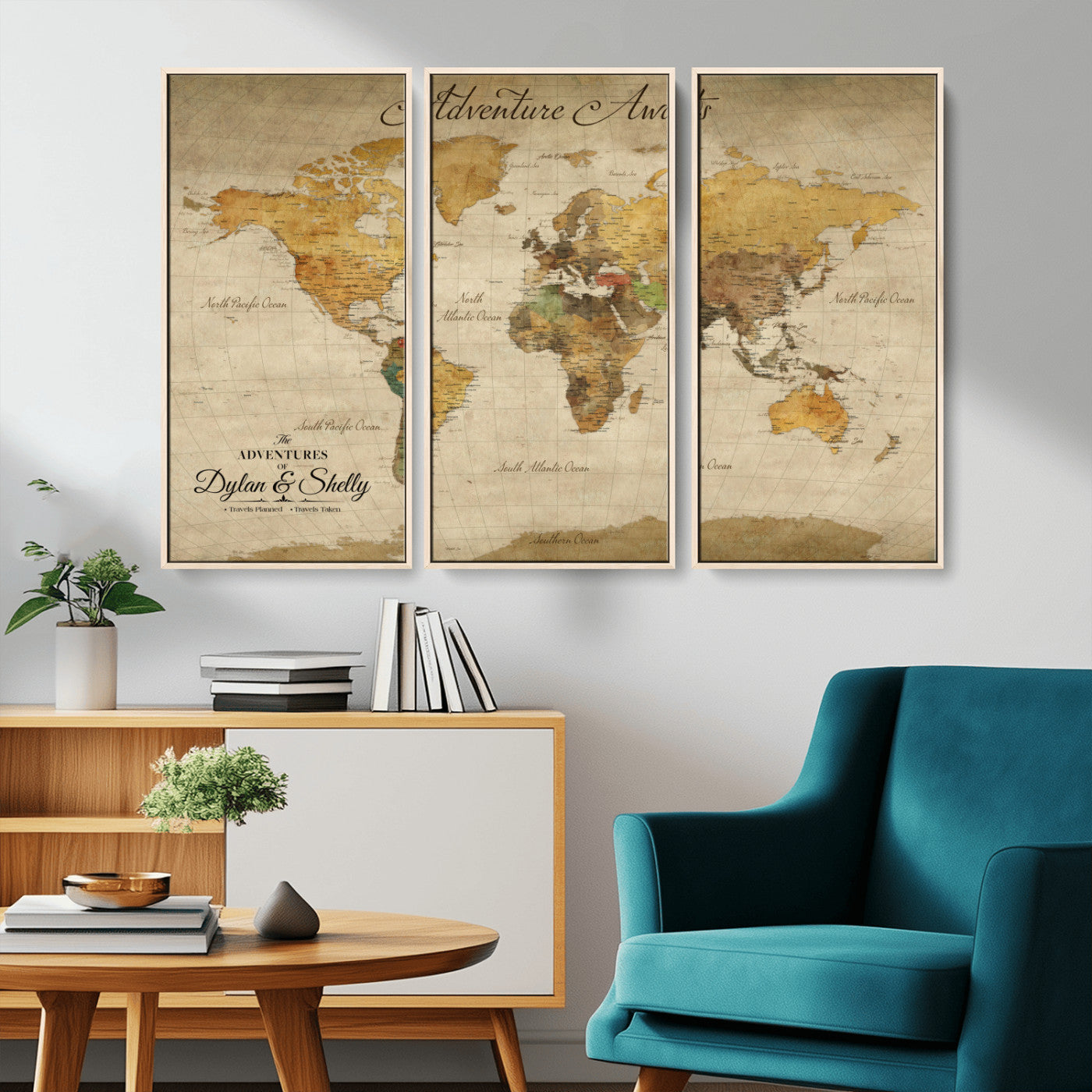 50298017-MGV-CV-36X24-Personalized World Map Print, Customizable Push Pin Framed World Map Print on Canvas - Custom Quote on Map Print