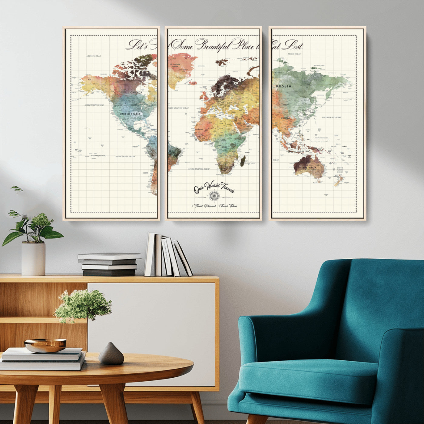 29289638-MGV-CV-36X24-Personalized World Map Print - Customizable Push Pin Framed World Map Print on Canvas - Custom Quote on Map Print