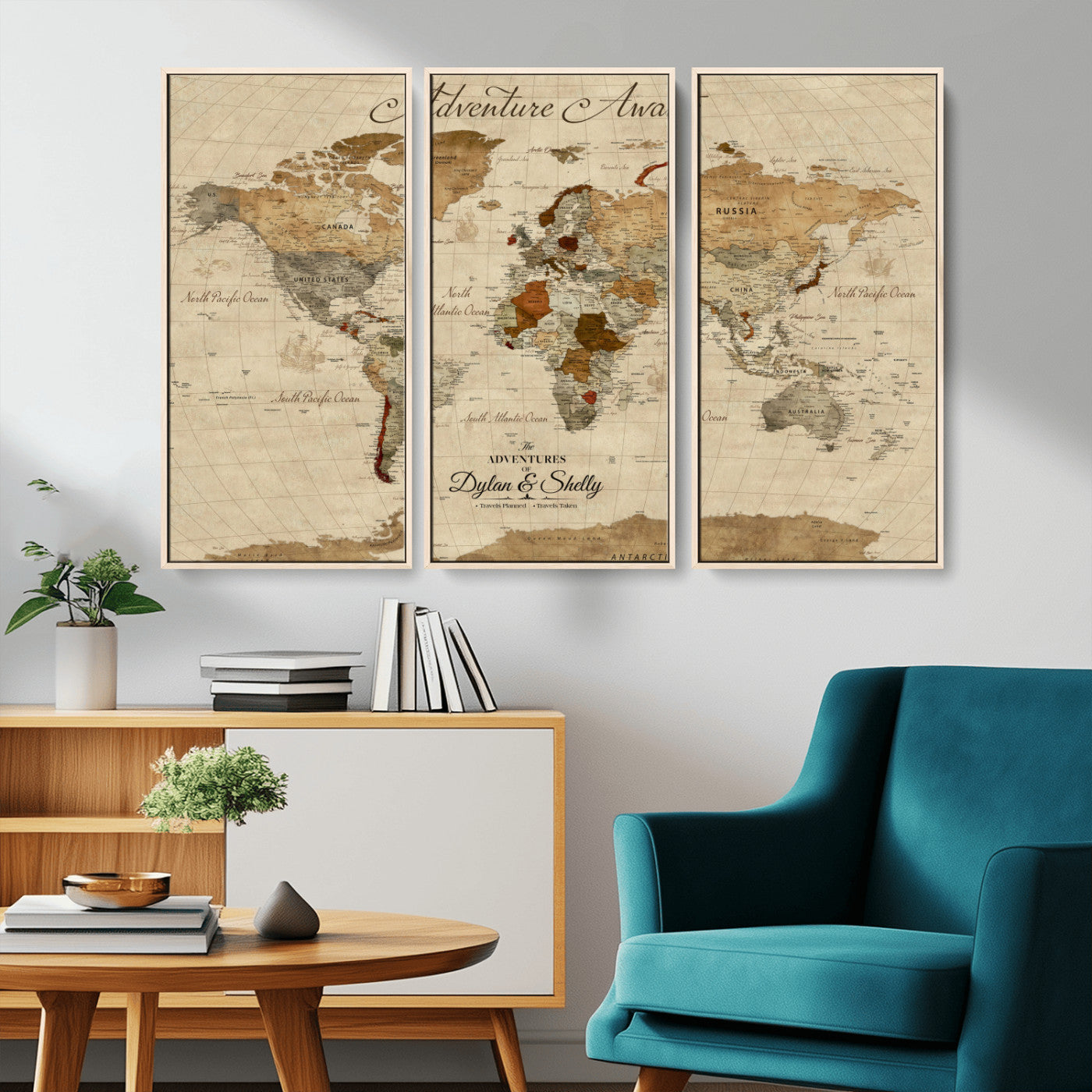 29054239-MGV-CV-36X24-Personalized World Map Print - Customizable Push Pin Framed World Map Print on Canvas - Custom Quote on Map Print