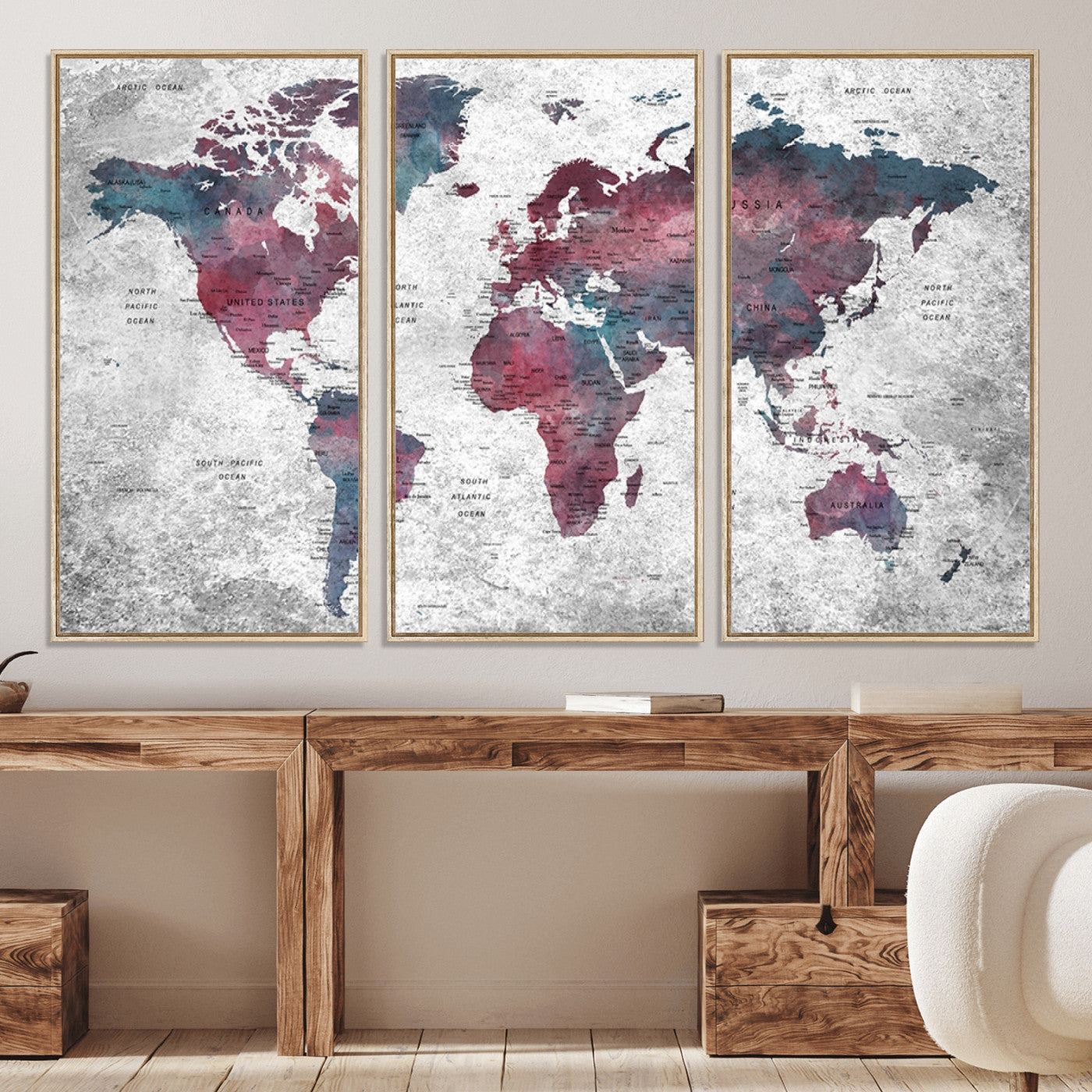 Push Pin World Map Canvas Print – Framed Wall Art for Couples to Track Their Travels – Anniversary Gift or Home Adventure Decor