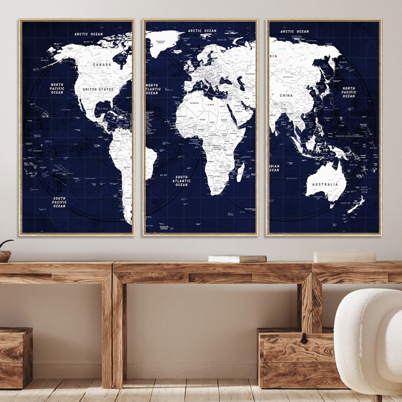 Push Pin World Map Canvas Print – Framed Wall Art for Couples to Track Their Travels – Anniversary Gift or Home Adventure Decor