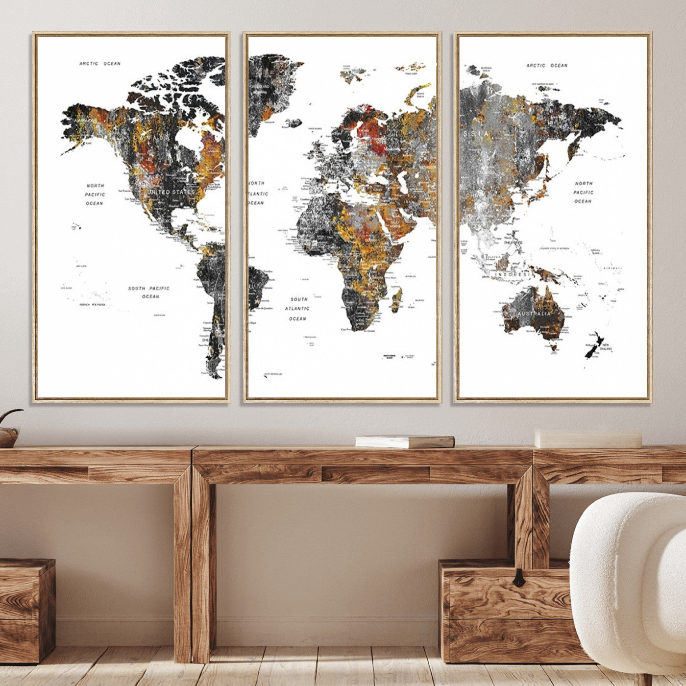 Push Pin World Map Canvas Print – Framed Wall Art for Couples to Track Their Travels – Anniversary Gift or Home Adventure Decor