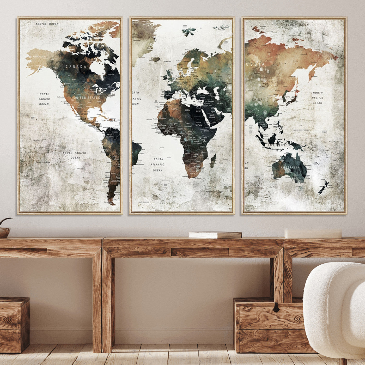 Push Pin World Map Canvas Print – Framed Wall Art for Couples to Track Their Travels – Anniversary Gift or Home Adventure Decor