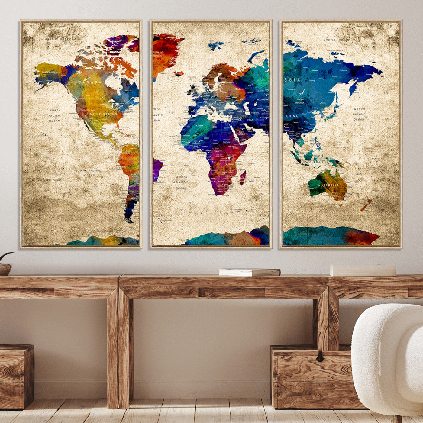 Push Pin World Map Canvas Print – Framed Wall Art for Couples to Track Their Travels – Anniversary Gift or Home Adventure Decor