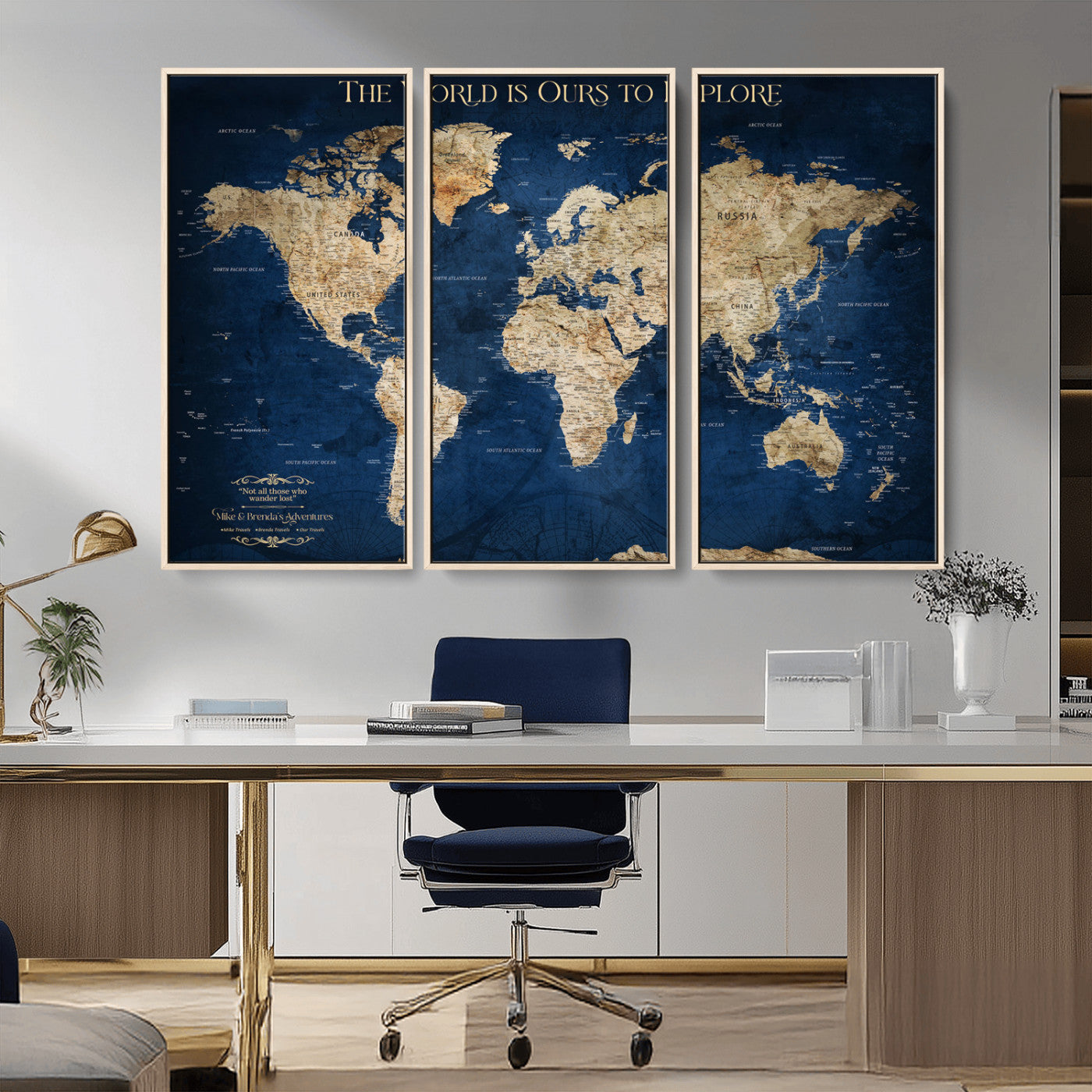 Custom World Map Wall Art – Personalized Framed Canvas Print with Push Pins for Travel Tracking, Anniversary or Couple Gift Ideas - H2-2