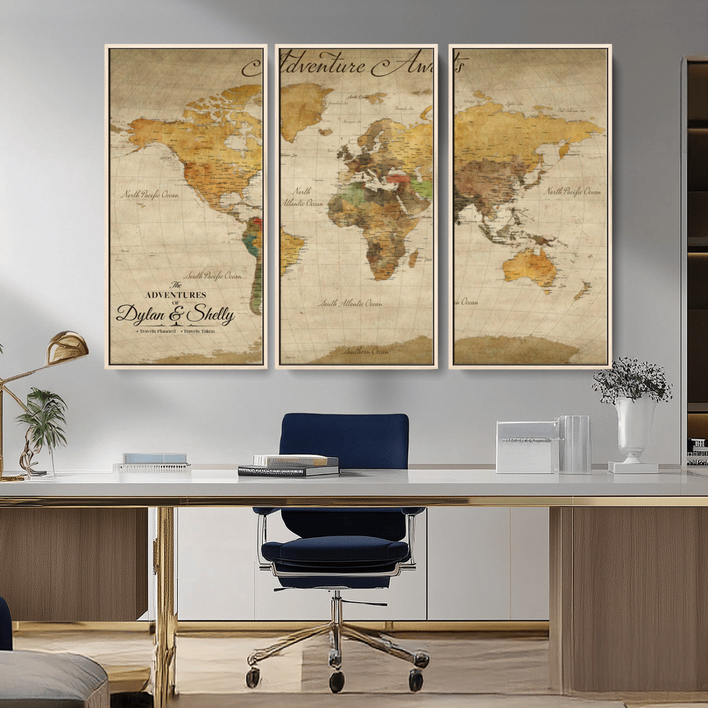 50298017-MGV-CV-36X24-Personalized World Map Print, Customizable Push Pin Framed World Map Print on Canvas - Custom Quote on Map Print