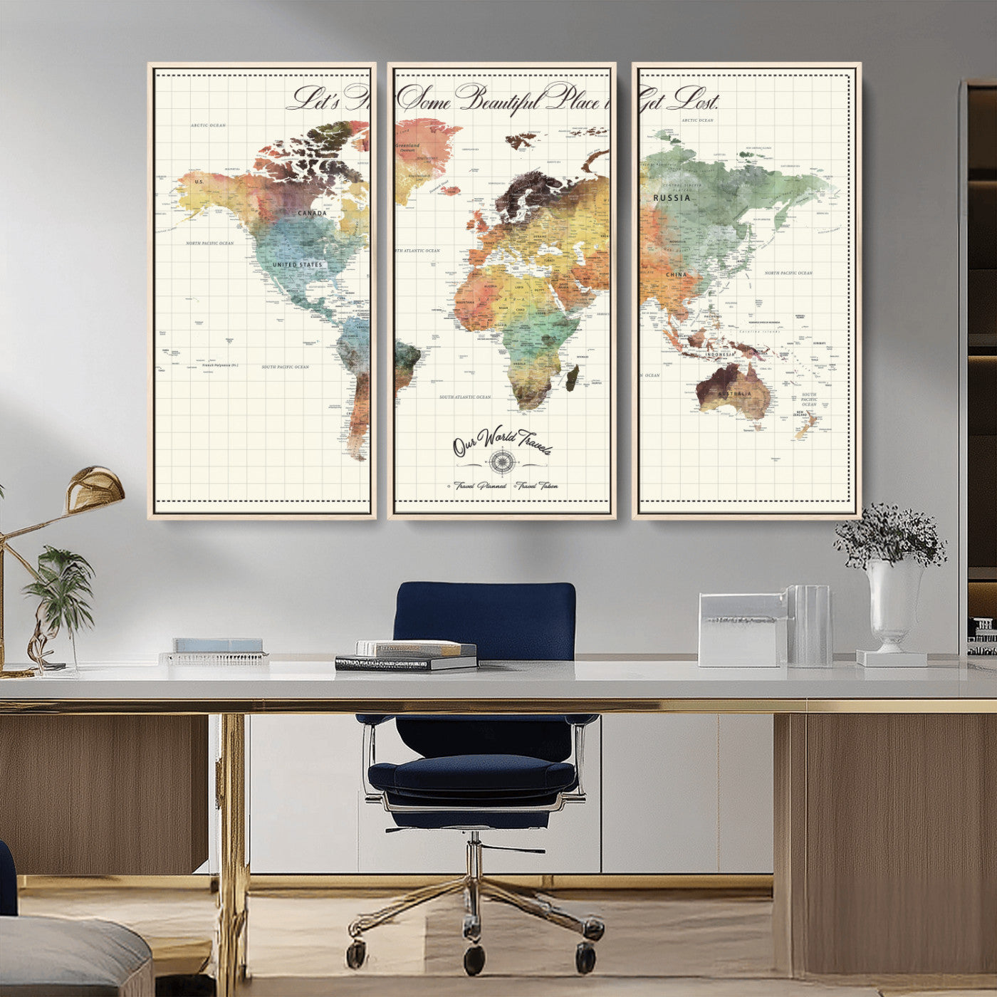 29289638-MGV-CV-36X24-Personalized World Map Print - Customizable Push Pin Framed World Map Print on Canvas - Custom Quote on Map Print