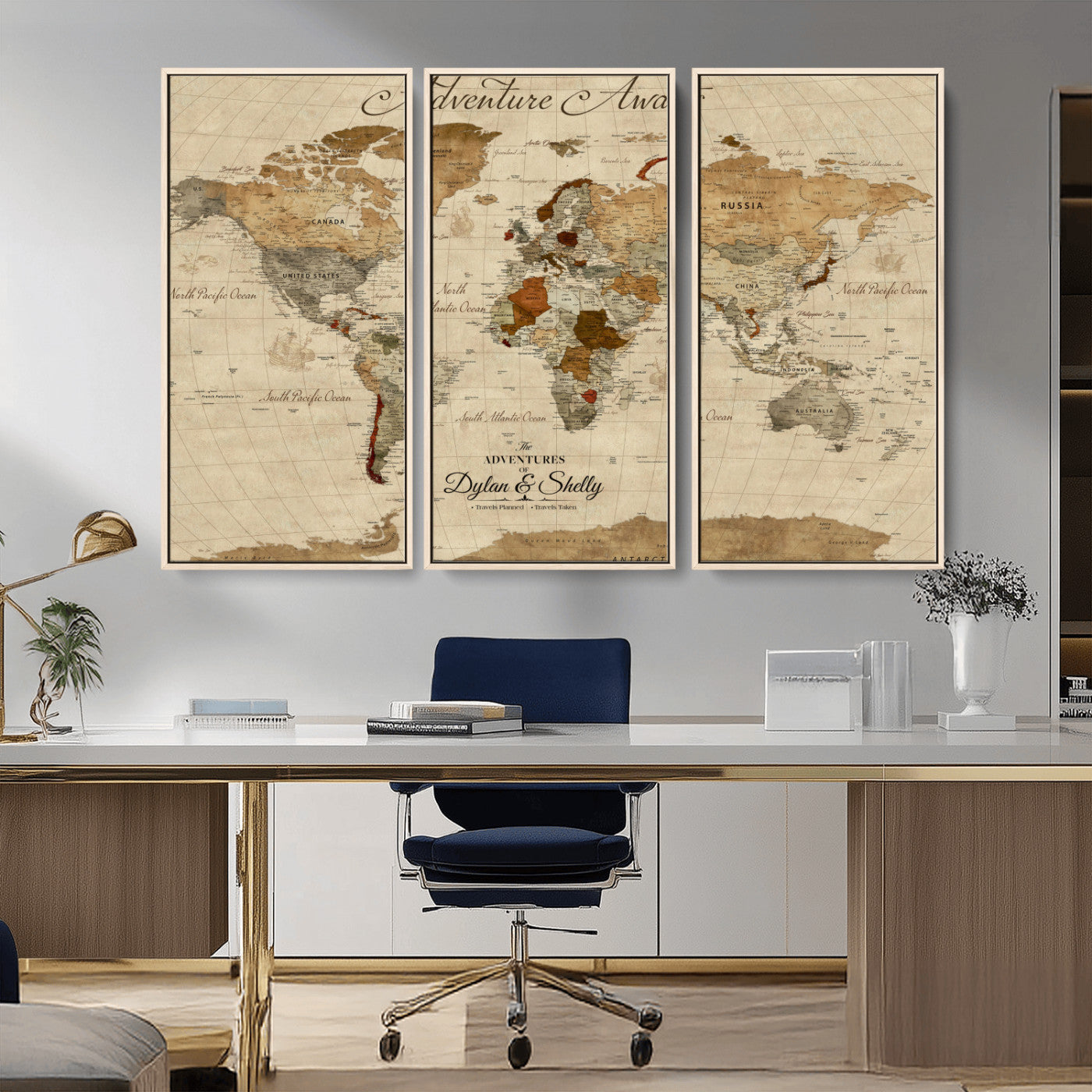 29054239-MGV-CV-36X24-Personalized World Map Print - Customizable Push Pin Framed World Map Print on Canvas - Custom Quote on Map Print
