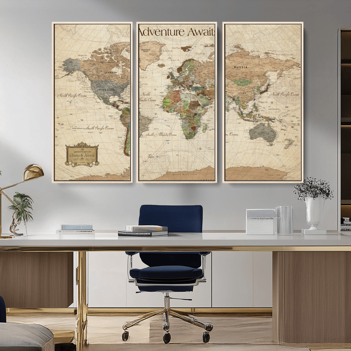 33020399-MGV-CV-30X20-Custom Push Pin World Map Wall Canvas Print – Personalized Travel Tracker with Pins – Framed Custom Quotie Canvas for Home Office Decor