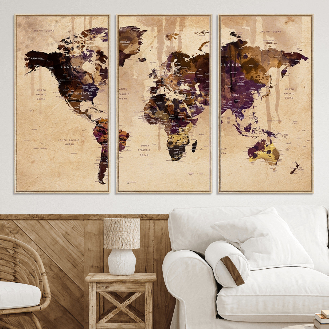Push Pin World Map Canvas Print – Framed Wall Art for Couples to Track Their Travels – Anniversary Gift or Home Adventure Decor