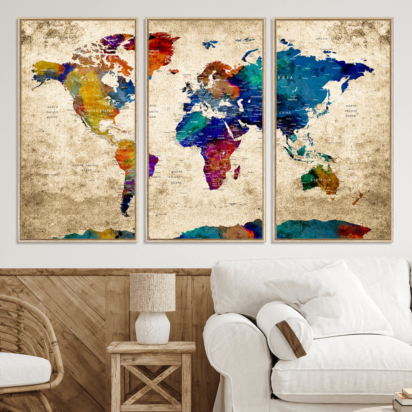 Push Pin World Map Canvas Print – Framed Wall Art for Couples to Track Their Travels – Anniversary Gift or Home Adventure Decor