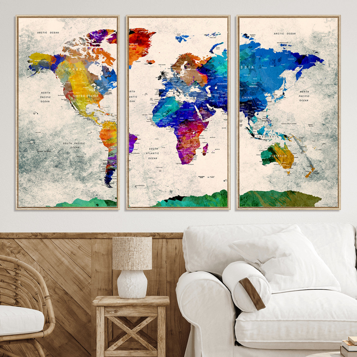 Push Pin World Map Canvas Print – Framed Wall Art for Couples to Track Their Travels – Anniversary Gift or Home Adventure Decor