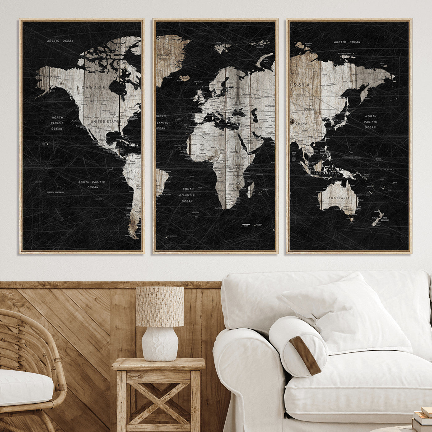Push Pin World Map Canvas Print – Framed Wall Art for Couples to Track Their Travels – Anniversary Gift or Home Adventure Decor