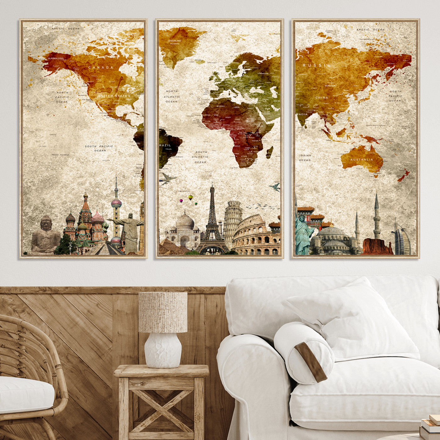 Push Pin World Map Canvas Print – Framed Wall Art for Couples to Track Their Travels – Anniversary Gift or Home Adventure Decor