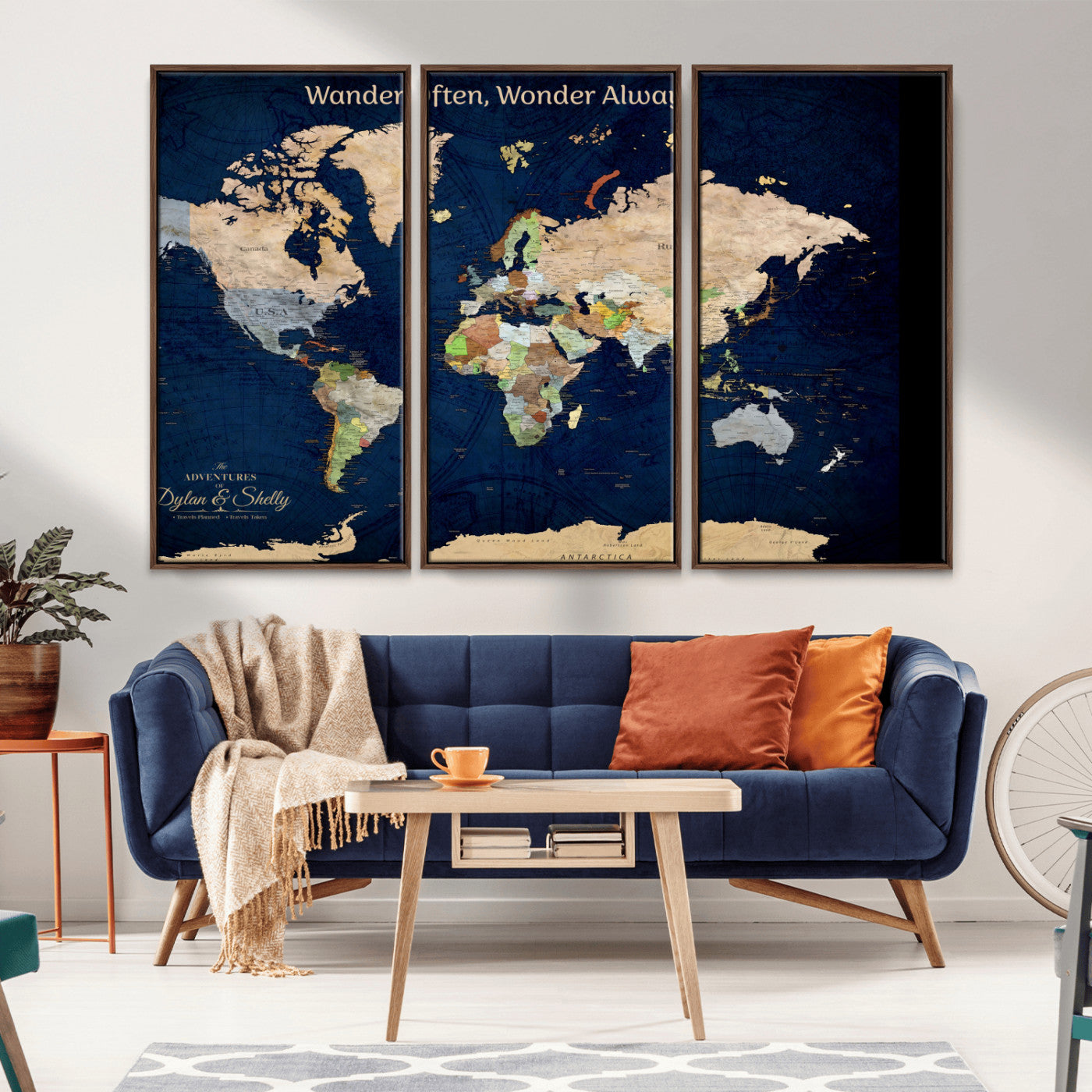 12399561-MGV-CV-30X20-Personalized World Map Print, Customizable Push Pin Framed World Map Print on Canvas - Custom Quote on Map Print