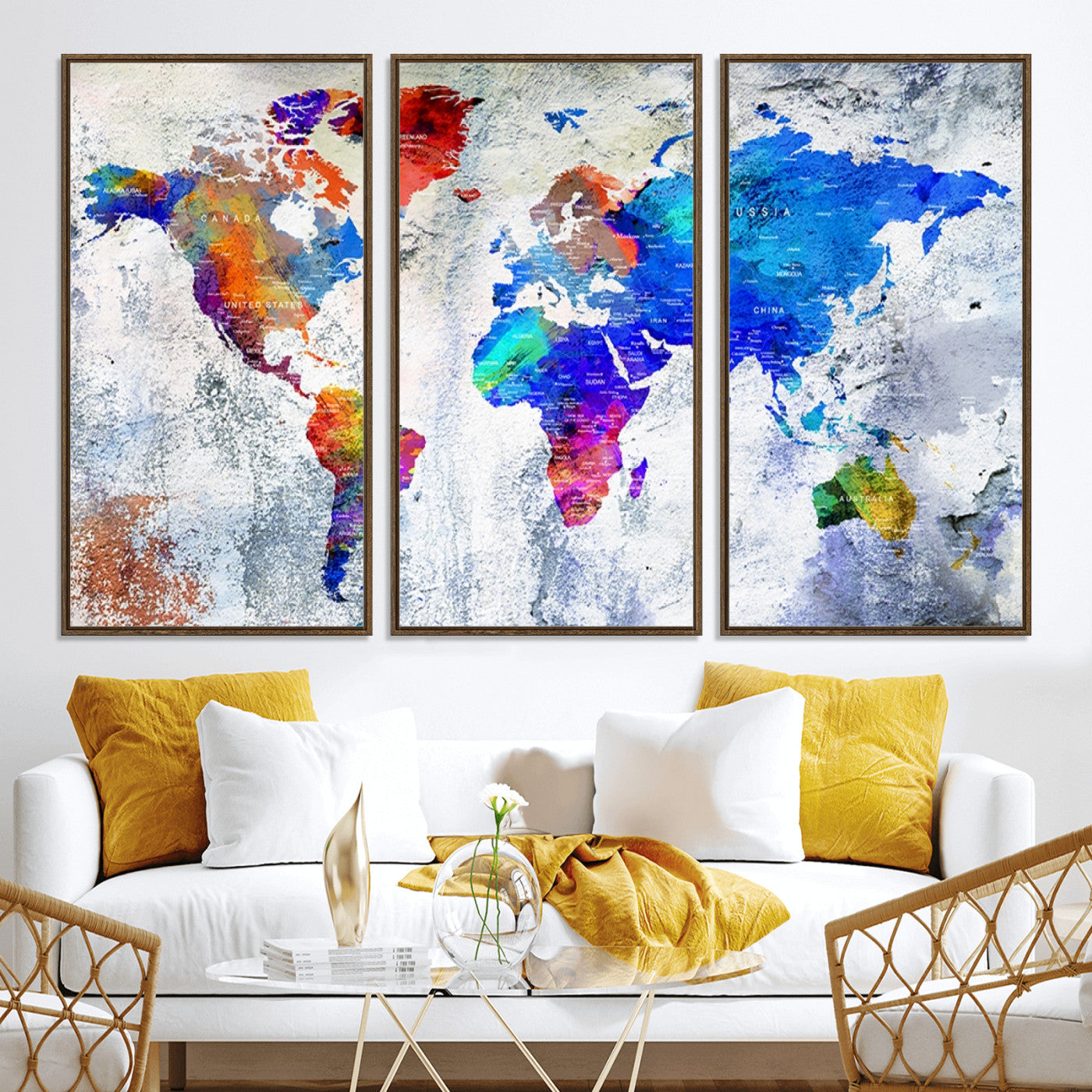 Push Pin World Map Canvas Print – Framed Wall Art for Couples to Track Their Travels – Anniversary Gift or Home Adventure Decor