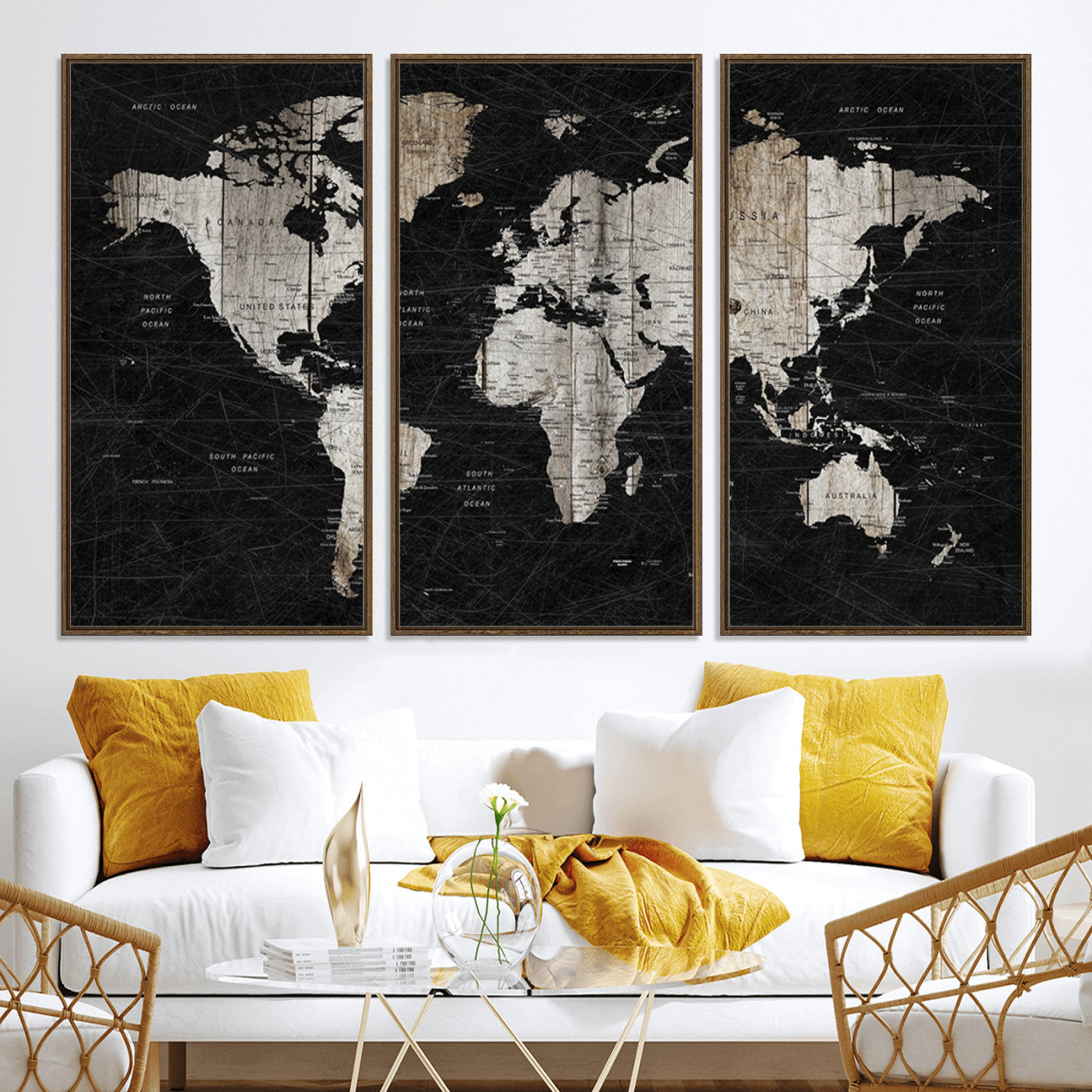 89998-MGV-CV-36X24-Push Pin World Map Canvas Print – Framed Wall Art for Couples to Track Their Travels – Anniversary Gift or Home Adventure Decor