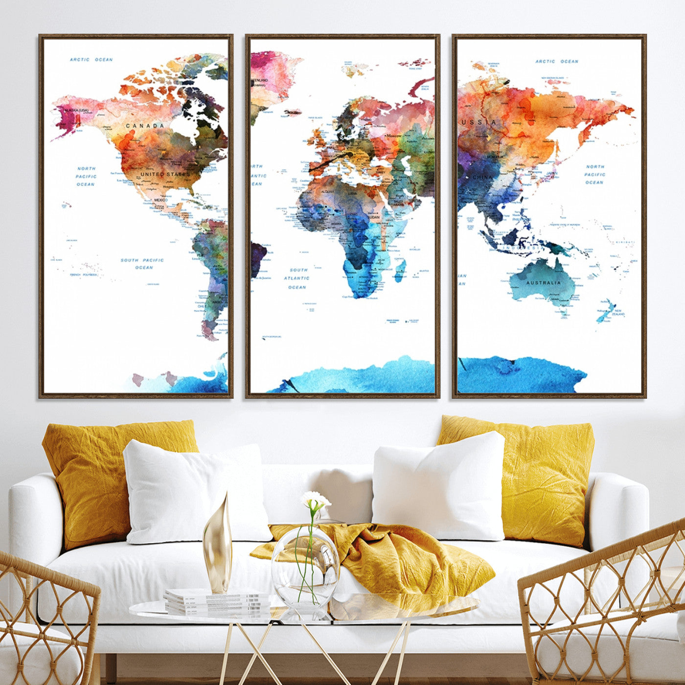 Push Pin World Map Canvas Print – Framed Wall Art for Couples to Track Their Travels – Anniversary Gift or Home Adventure Decor