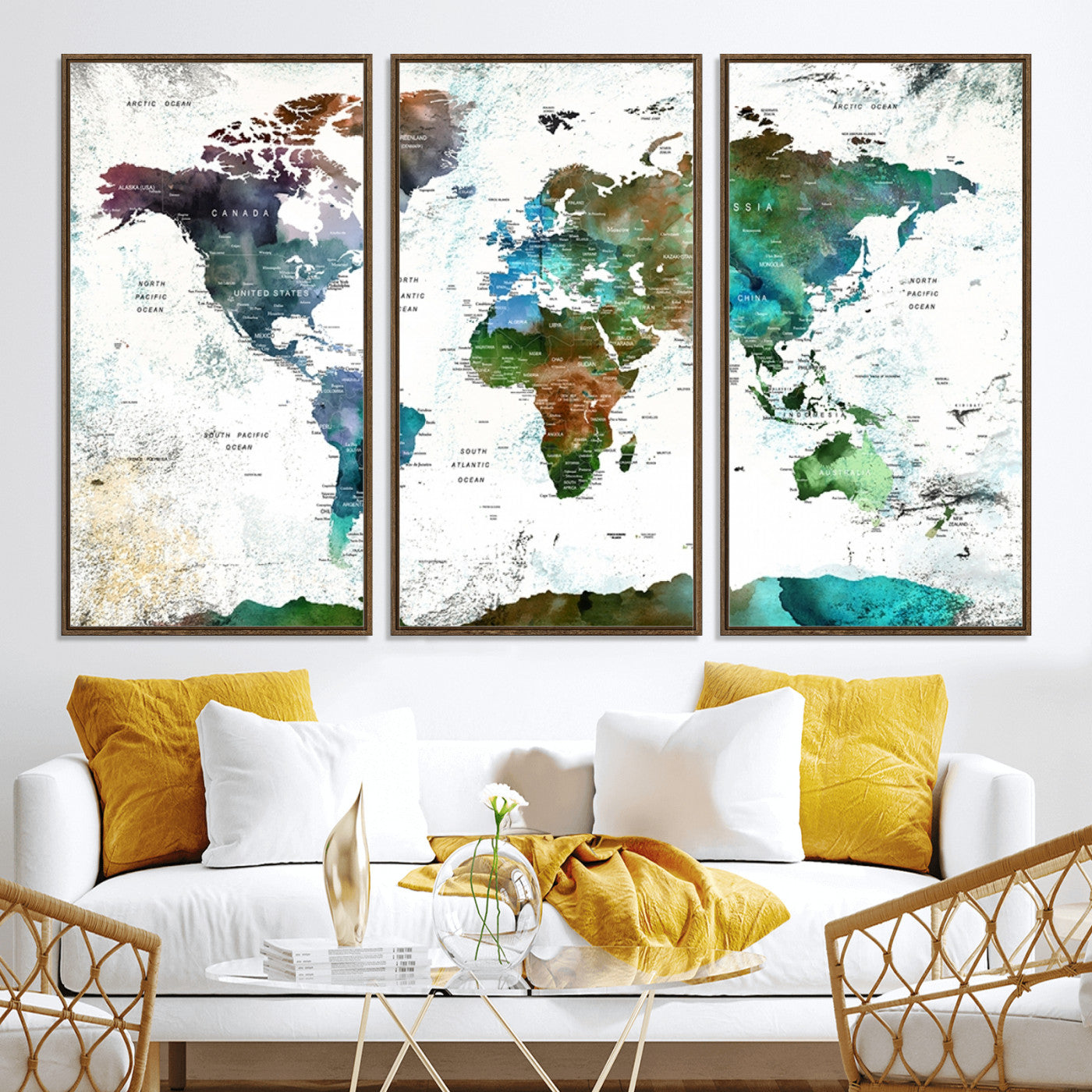 Push Pin World Map Canvas Print – Framed Wall Art for Couples to Track Their Travels – Anniversary Gift or Home Adventure Decor