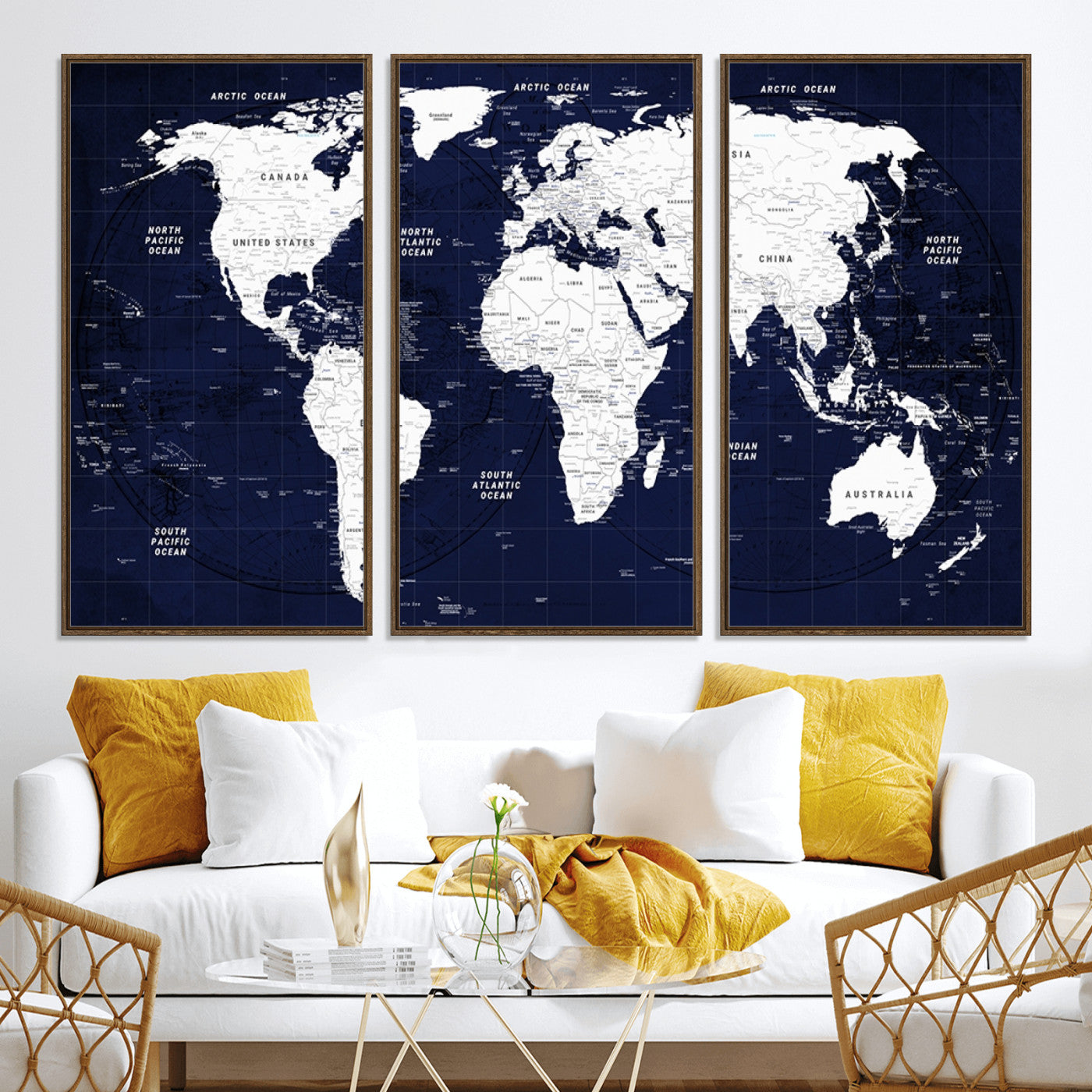 Push Pin World Map Canvas Print – Framed Wall Art for Couples to Track Their Travels – Anniversary Gift or Home Adventure Decor