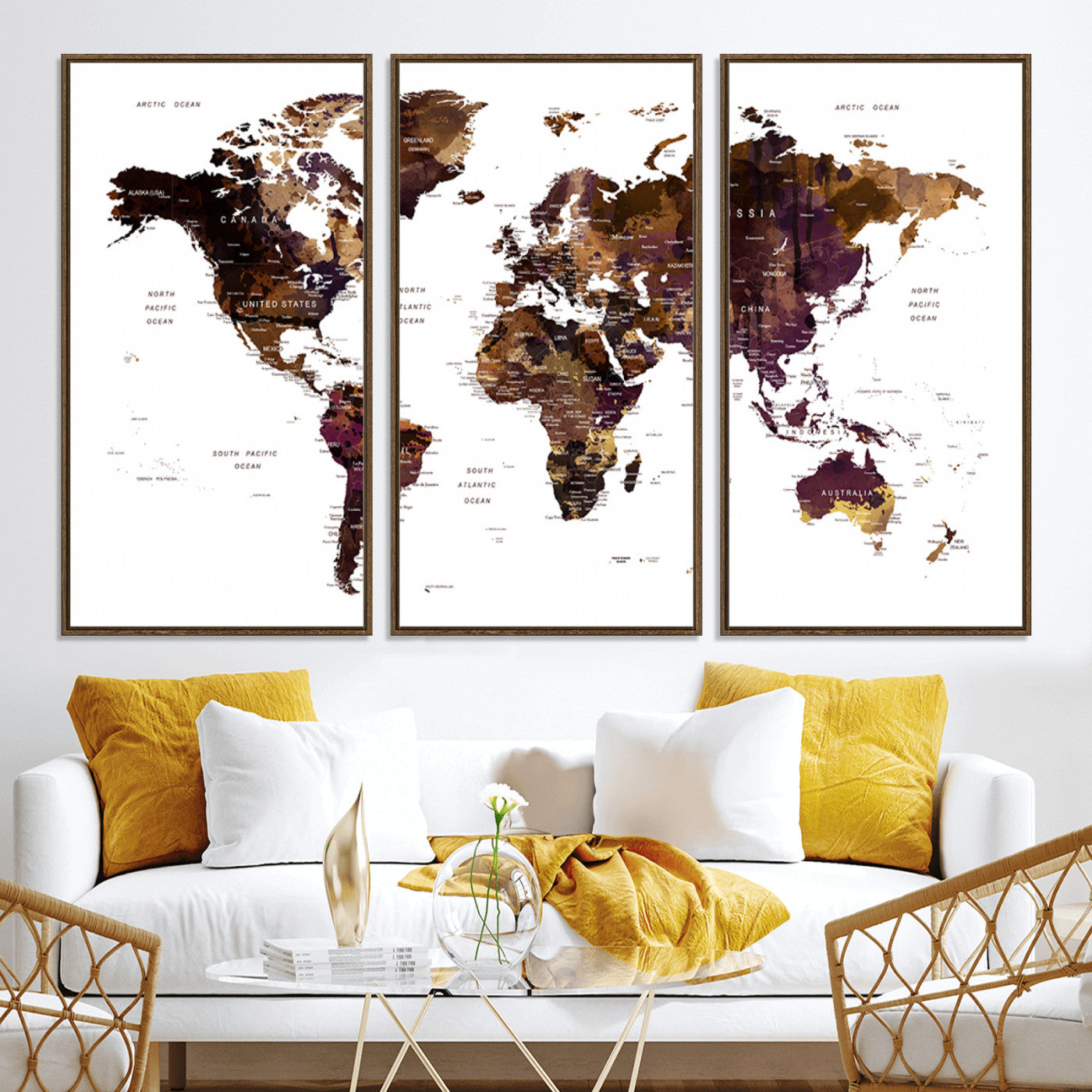 Push Pin World Map Canvas Print – Framed Wall Art for Couples to Track Their Travels – Anniversary Gift or Home Adventure Decor