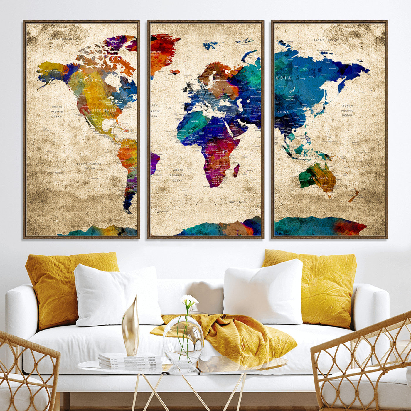 Push Pin World Map Canvas Print – Framed Wall Art for Couples to Track Their Travels – Anniversary Gift or Home Adventure Decor