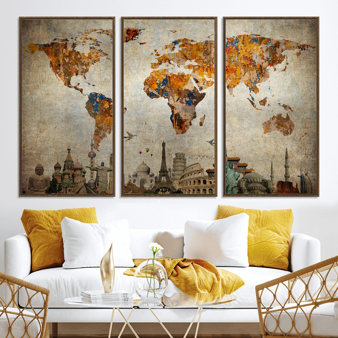 Push Pin World Map Canvas Print – Framed Wall Art for Couples to Track Their Travels – Anniversary Gift or Home Adventure Decor