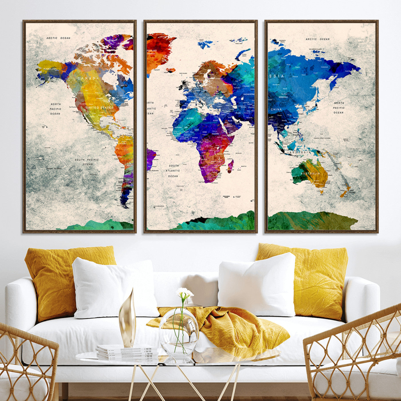 Push Pin World Map Canvas Print – Framed Wall Art for Couples to Track Their Travels – Anniversary Gift or Home Adventure Decor