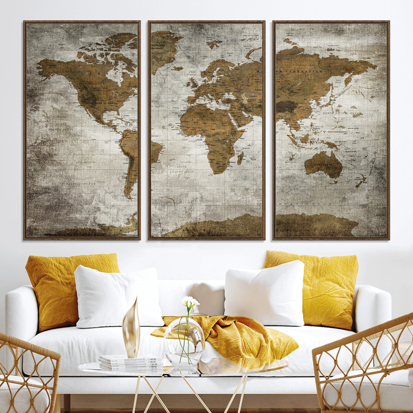 Push Pin World Map Canvas Print – Framed Wall Art for Couples to Track Their Travels – Anniversary Gift or Home Adventure Decor