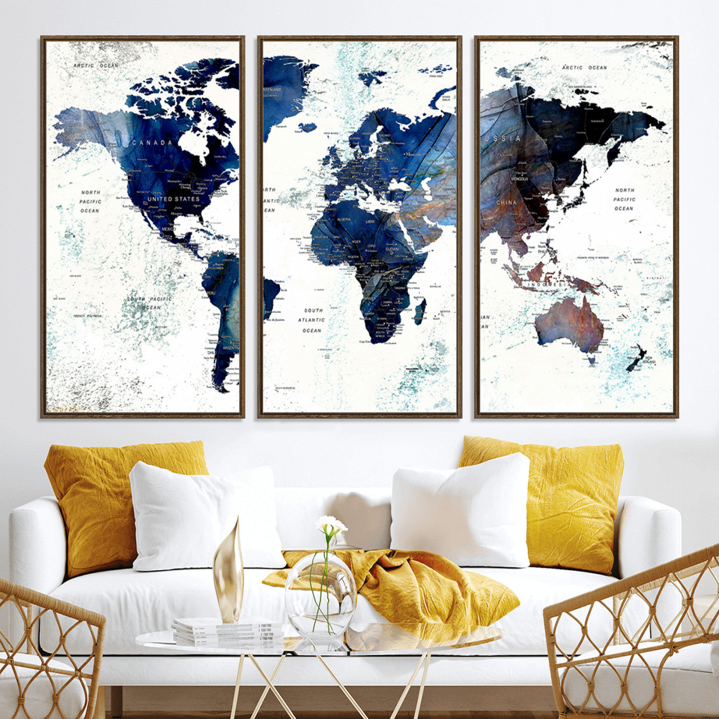 Push Pin World Map Canvas Print – Framed Wall Art for Couples to Track Their Travels – Anniversary Gift or Home Adventure Decor