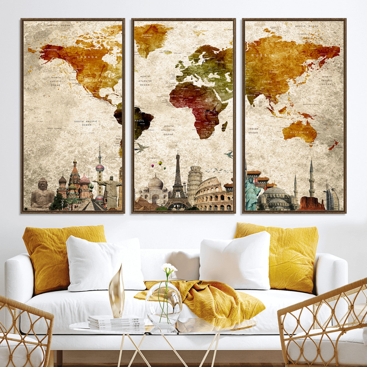 Push Pin World Map Canvas Print – Framed Wall Art for Couples to Track Their Travels – Anniversary Gift or Home Adventure Decor