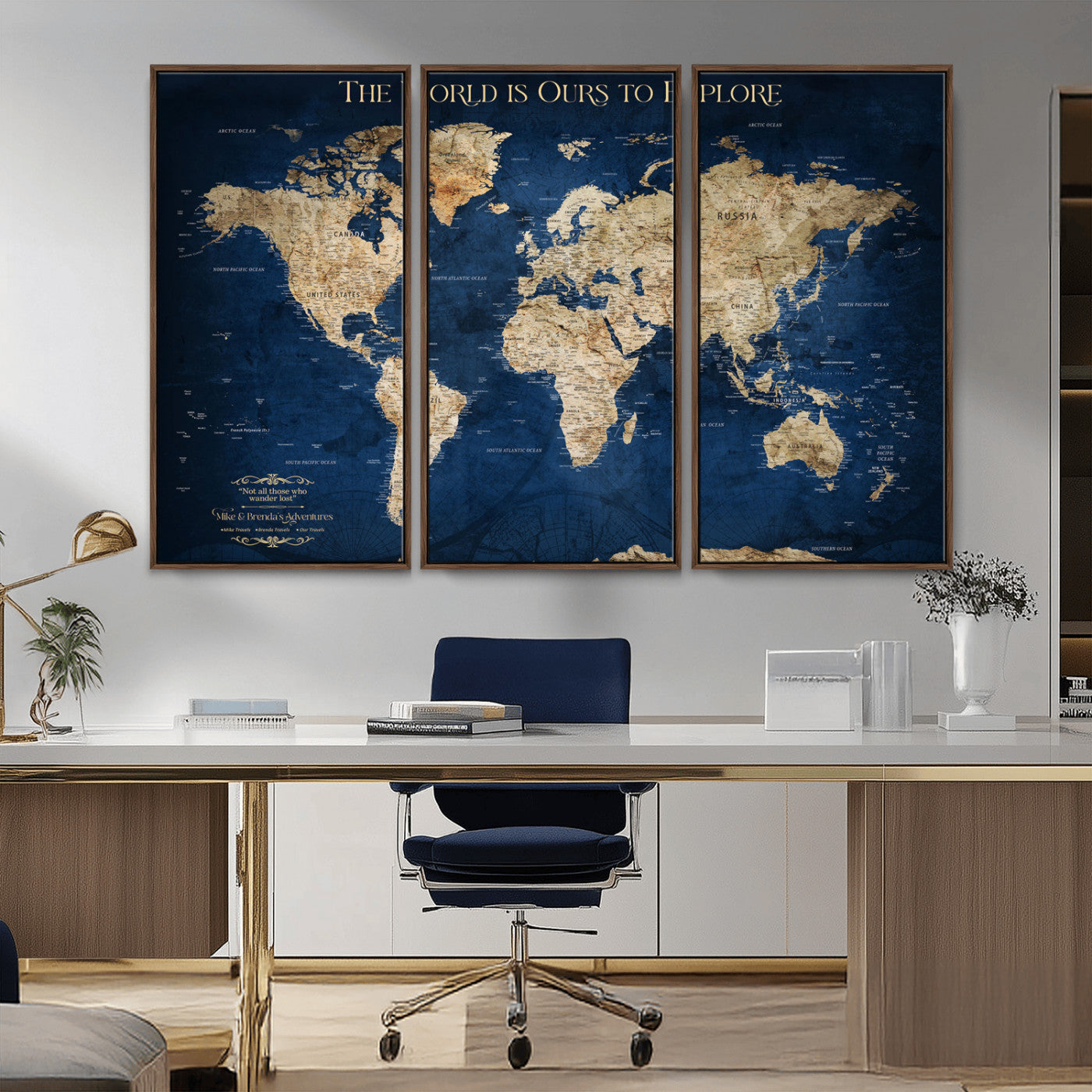 Custom World Map Wall Art – Personalized Framed Canvas Print with Push Pins for Travel Tracking, Anniversary or Couple Gift Ideas - H2-2