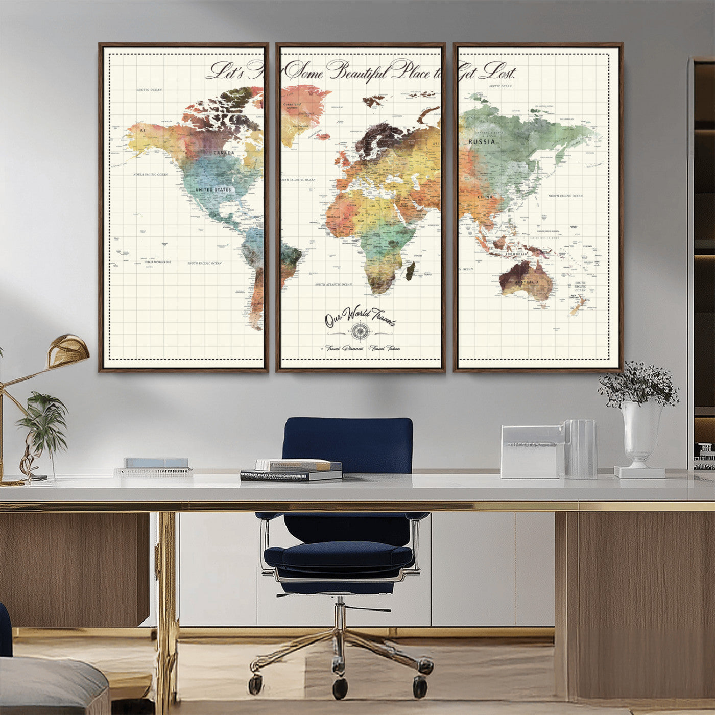 29289638-MGV-CV-36X24-Personalized World Map Print - Customizable Push Pin Framed World Map Print on Canvas - Custom Quote on Map Print