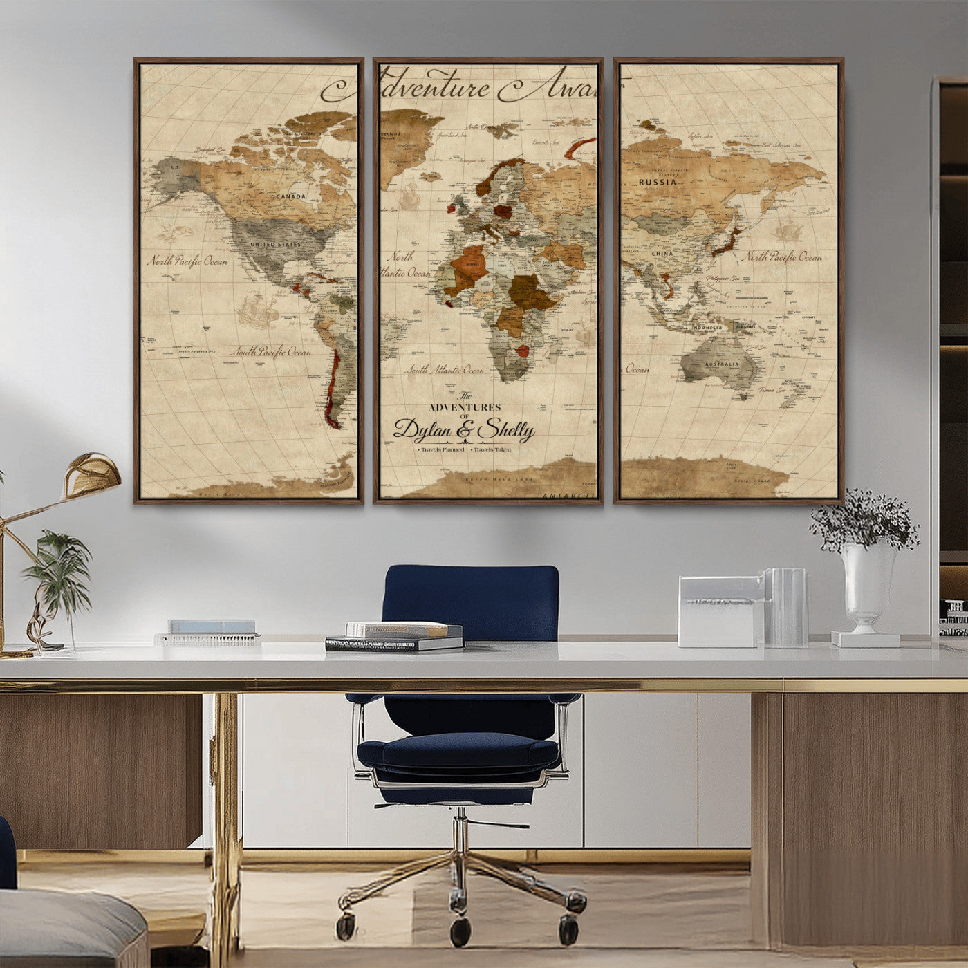 29054239-MGV-CV-36X24-Personalized World Map Print - Customizable Push Pin Framed World Map Print on Canvas - Custom Quote on Map Print