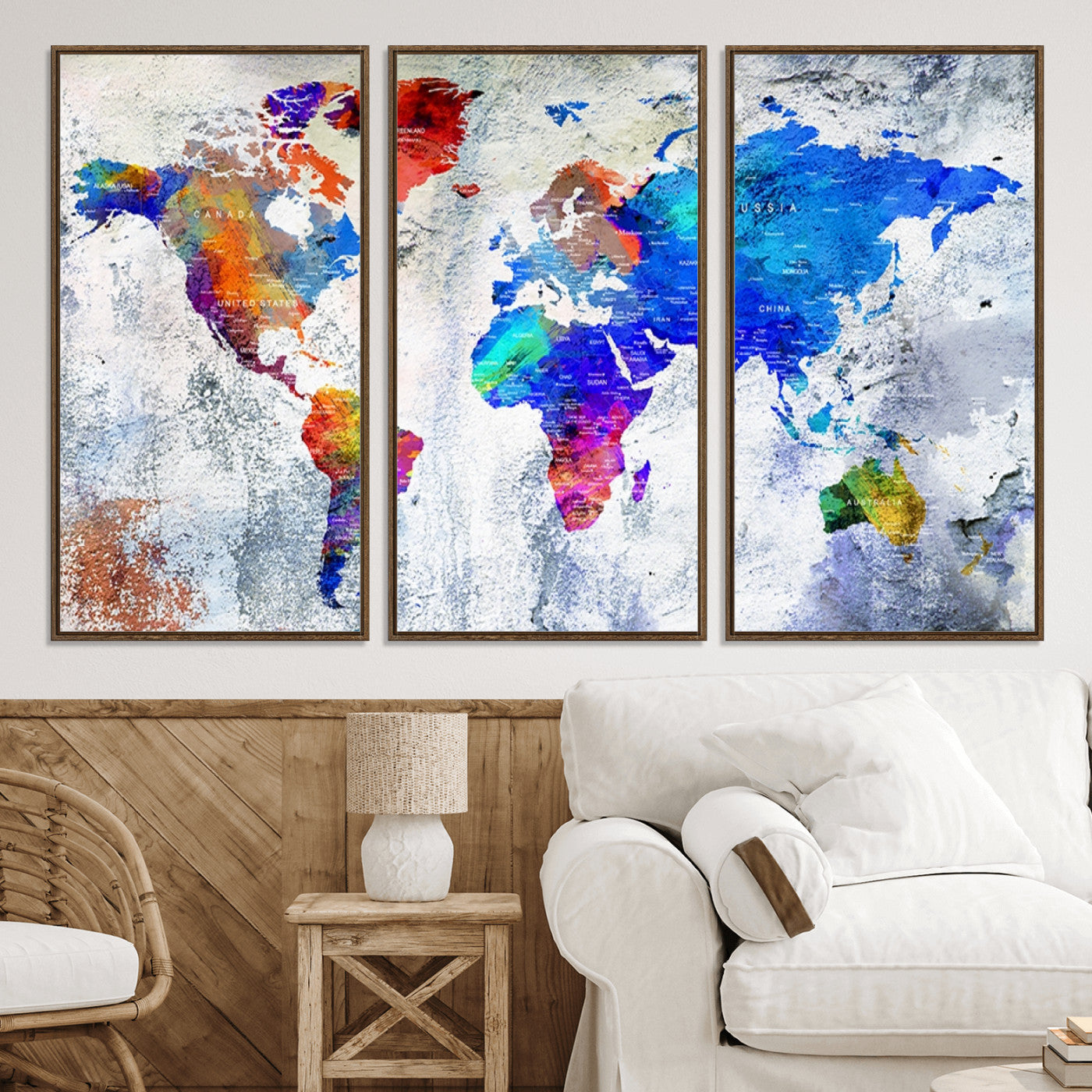Push Pin World Map Canvas Print – Framed Wall Art for Couples to Track Their Travels – Anniversary Gift or Home Adventure Decor