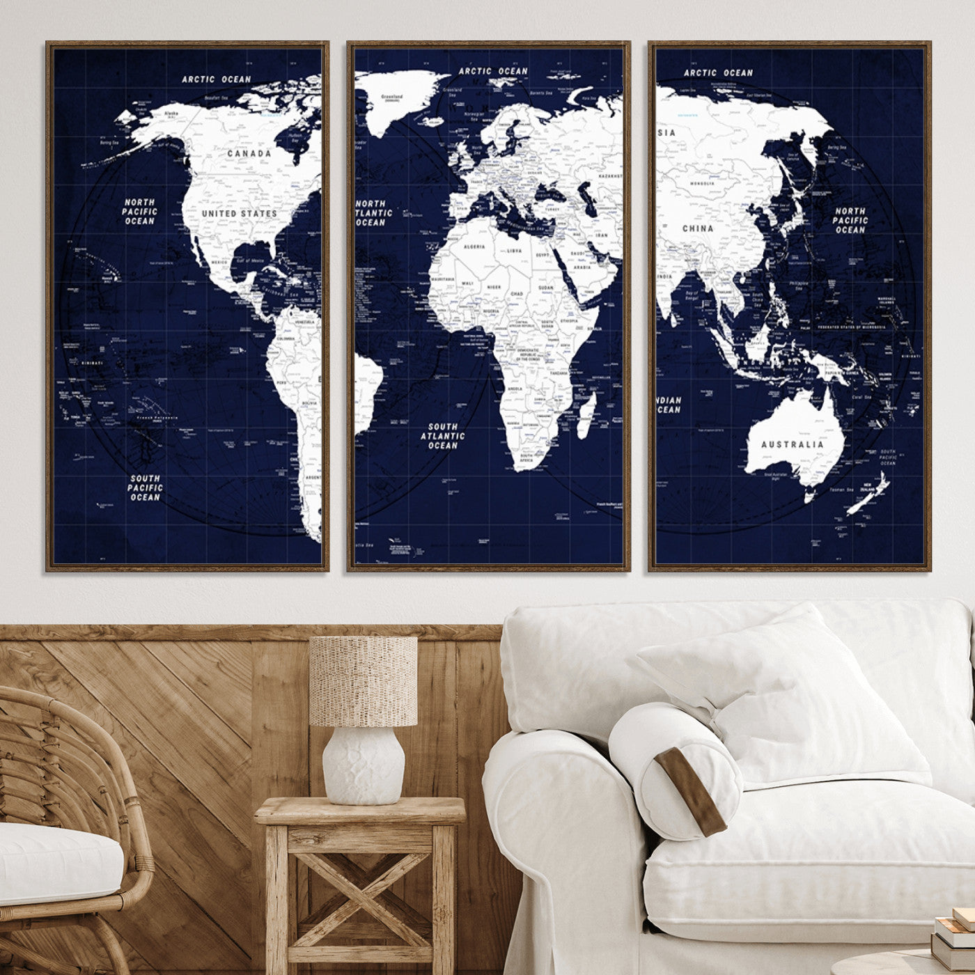 Push Pin World Map Canvas Print – Framed Wall Art for Couples to Track Their Travels – Anniversary Gift or Home Adventure Decor