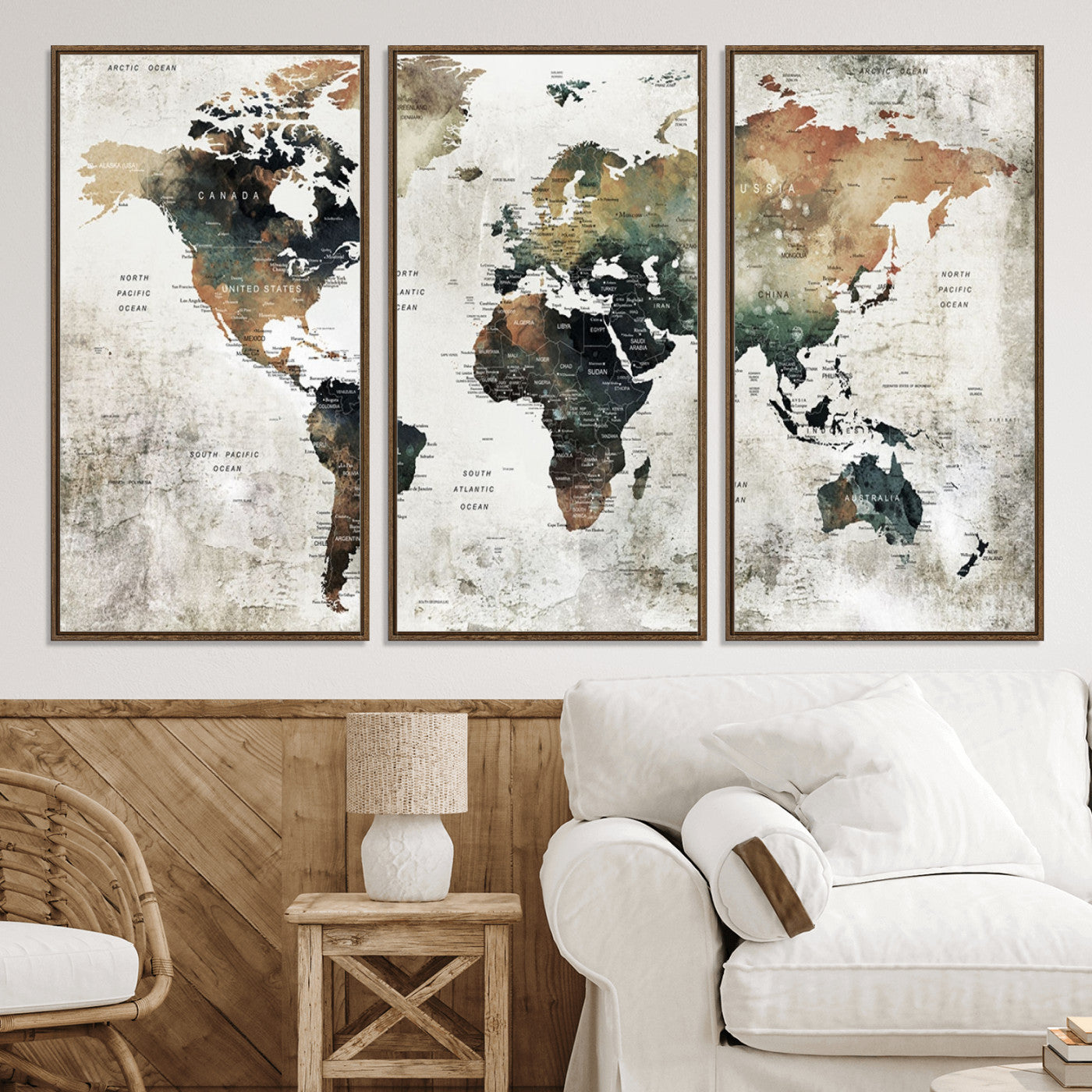 Push Pin World Map Canvas Print – Framed Wall Art for Couples to Track Their Travels – Anniversary Gift or Home Adventure Decor