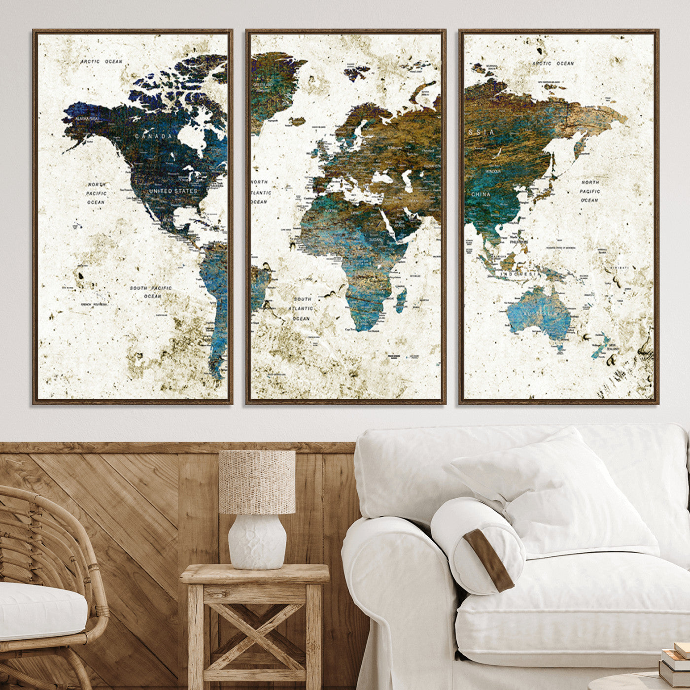 Push Pin World Map Canvas Print – Framed Wall Art for Couples to Track Their Travels – Anniversary Gift or Home Adventure Decor