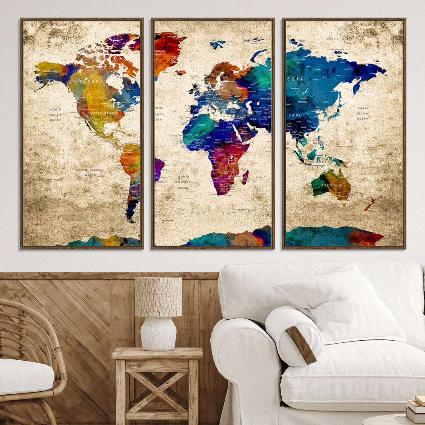Push Pin World Map Canvas Print – Framed Wall Art for Couples to Track Their Travels – Anniversary Gift or Home Adventure Decor
