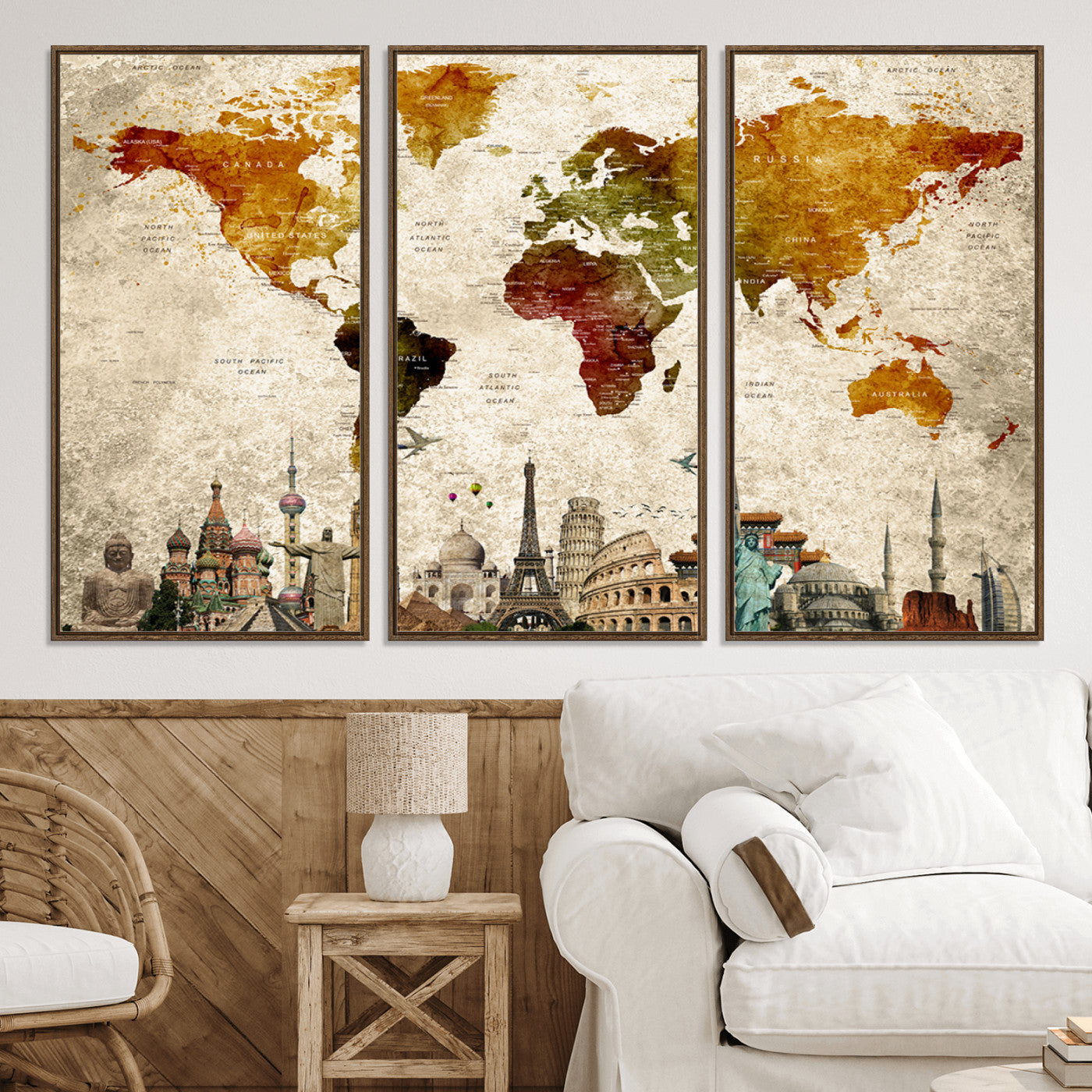 Push Pin World Map Canvas Print – Framed Wall Art for Couples to Track Their Travels – Anniversary Gift or Home Adventure Decor