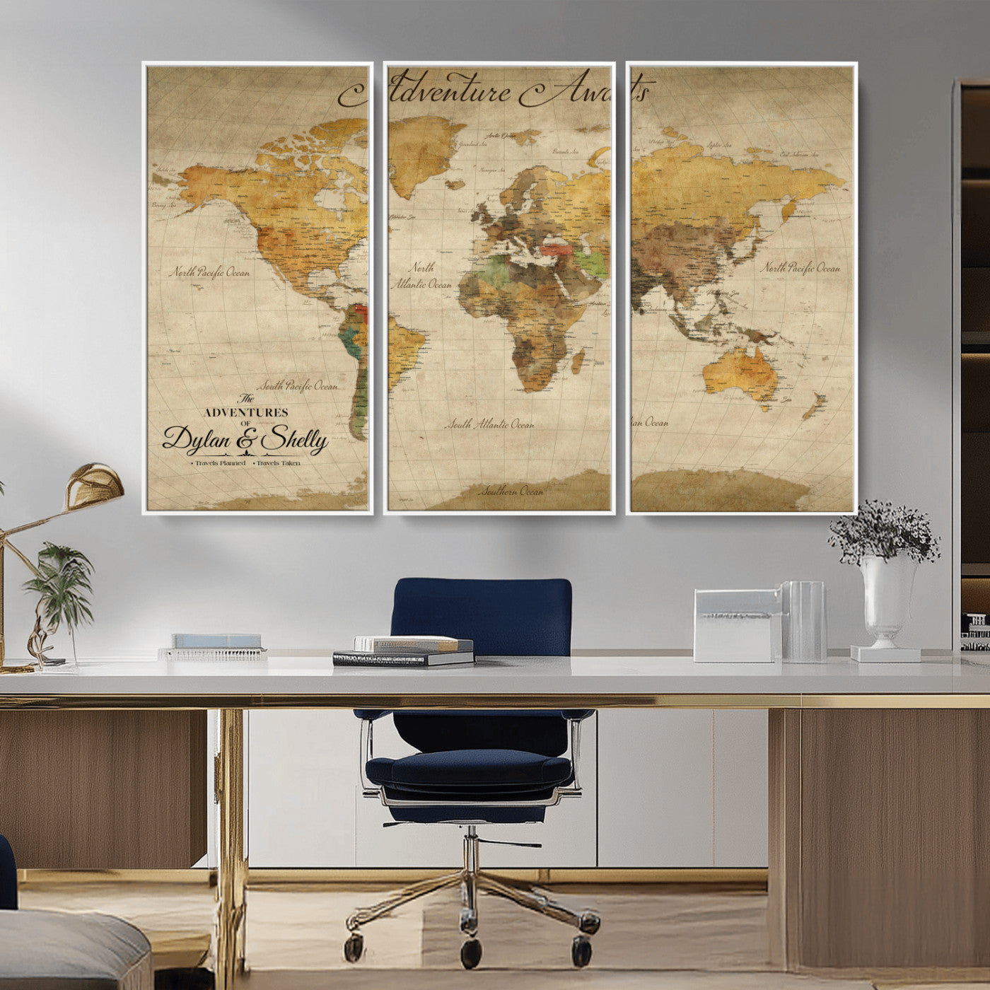 50298017-MGV-CV-36X24-Personalized World Map Print, Customizable Push Pin Framed World Map Print on Canvas - Custom Quote on Map Print