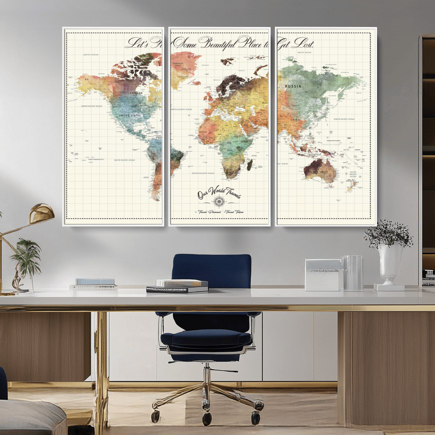 29289638-MGV-CV-36X24-Personalized World Map Print - Customizable Push Pin Framed World Map Print on Canvas - Custom Quote on Map Print