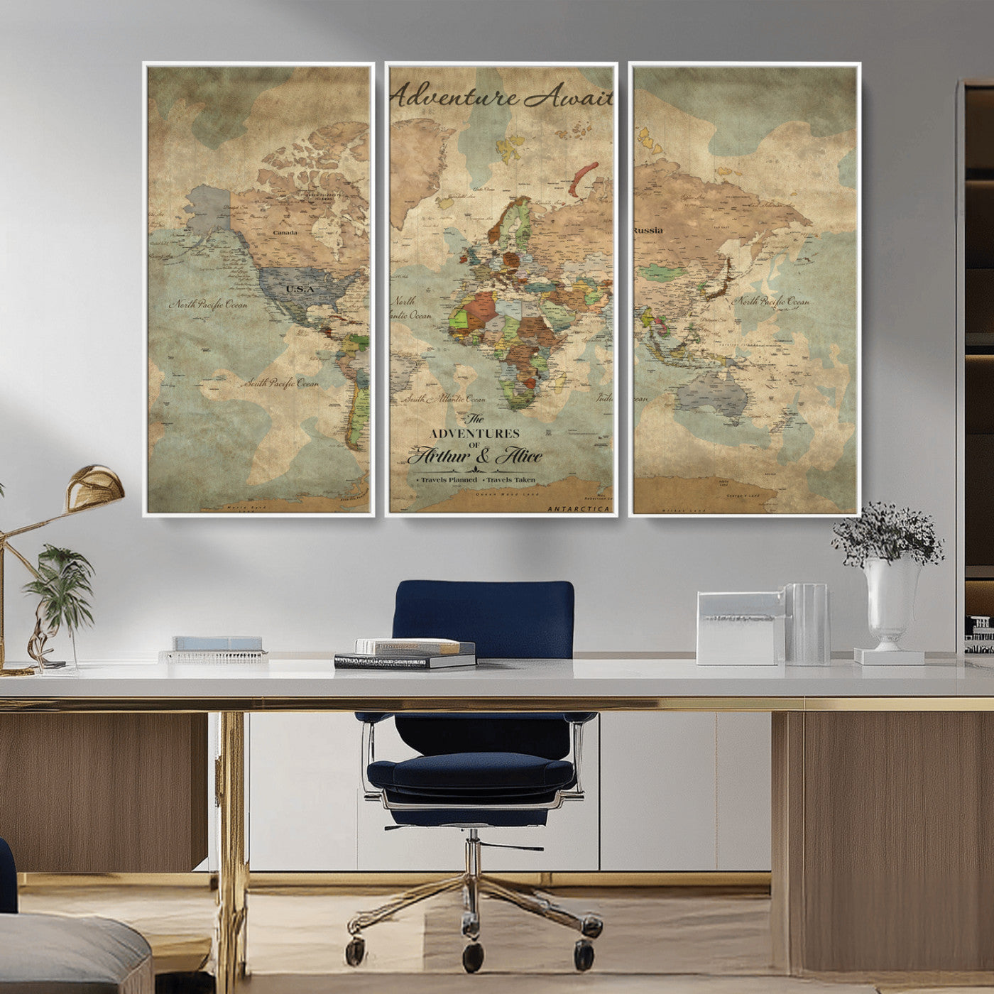 60798273-MGV-CV-30X20-Custom Push Pin World Map Wall Canvas Print – Personalized Travel Tracker with Pins – Framed Custom Quotie Canvas for Home Office Decor
