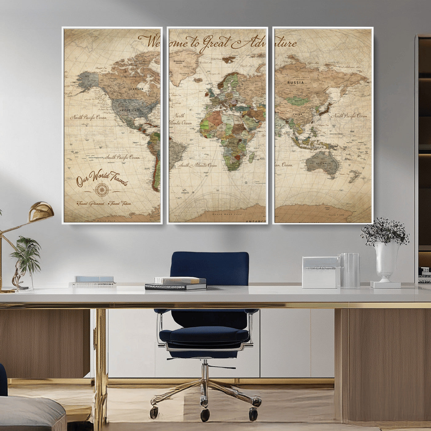 76478536-MGV-CV-30X20-Custom Push Pin World Map Wall Canvas Print – Personalized Travel Tracker with Pins – Framed Custom Quotie Canvas for Home Office Decor