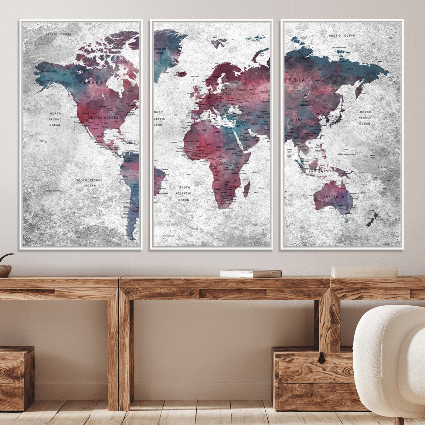 Push Pin World Map Canvas Print – Framed Wall Art for Couples to Track Their Travels – Anniversary Gift or Home Adventure Decor