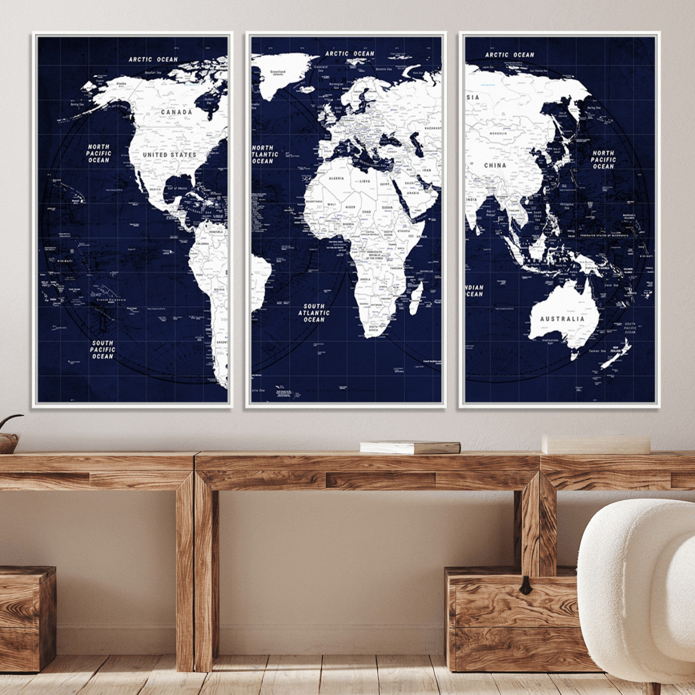 Push Pin World Map Canvas Print – Framed Wall Art for Couples to Track Their Travels – Anniversary Gift or Home Adventure Decor