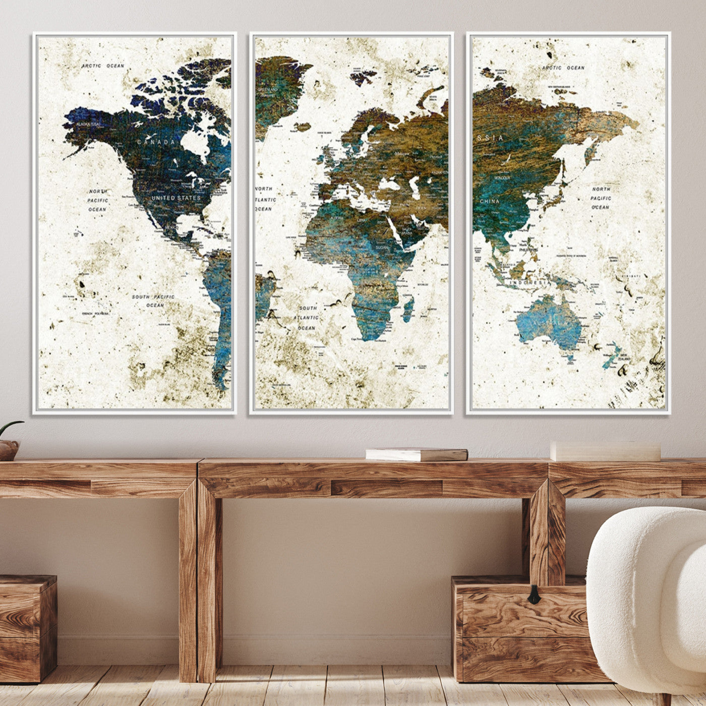Vintage World Map Wall Art Canvas Print, Framed Rustic Earth Map Art Picture Print, Antique Map Perfect Rustic Vintage Decor Artwork