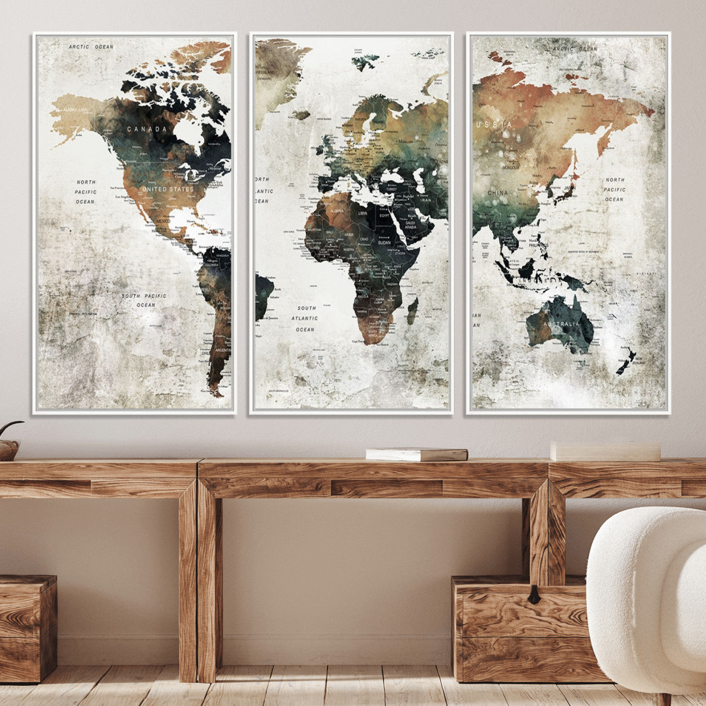 Push Pin World Map Canvas Print – Framed Wall Art for Couples to Track Their Travels – Anniversary Gift or Home Adventure Decor